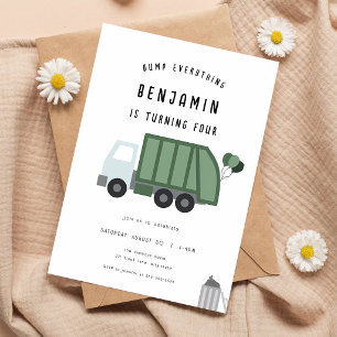 Grünes Müllwagen 3. Geburtstag Einladung