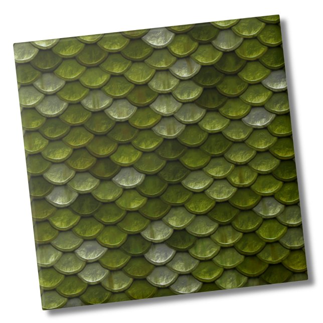 Grünes Muster Fliese (Glam Metallic Lime Olive Green Scales Pattern ceramic tile)
