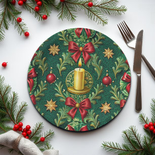 Grünes Muster Goldene Kerze Weihnachtsstern-Blume Pappteller