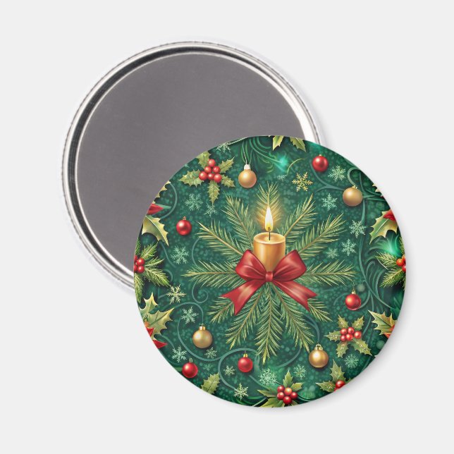Grünes Muster Goldene Kerze Weihnachtsstern Magnet (Vorderseite/Rückseite)