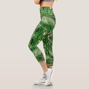 Grünes Muster mit Regentropfen Capri Leggings