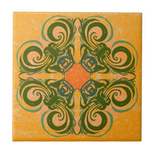 Grünes Muster und orange Retro-Fliesen Fliese