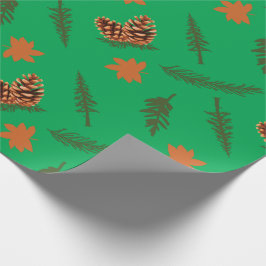 Grünes, nahtloses Papier: Blätter und Kiefern Geschenkpapier