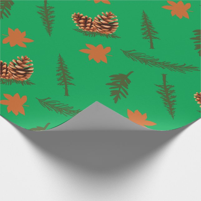 Grünes, nahtloses Papier: Blätter und Kiefern Geschenkpapier (Ecke)