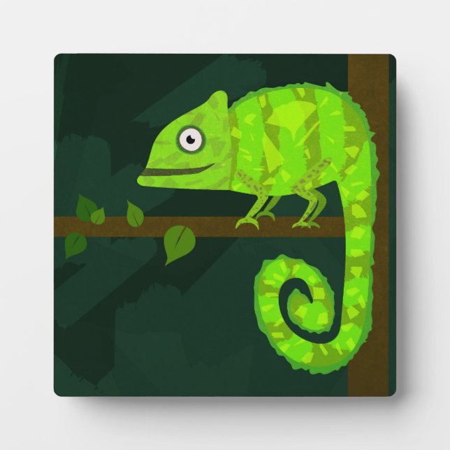 Grünes niedliches Chamäleon Fotoplatte (Vorderseite)