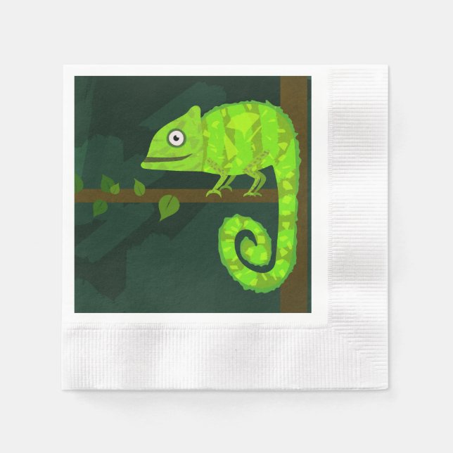 Grünes niedliches Chamäleon Serviette (Vorderseite)