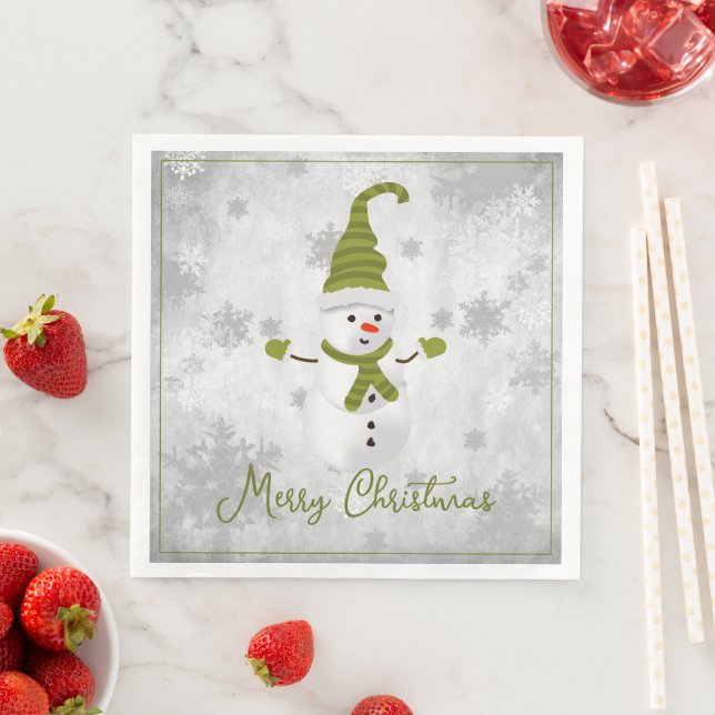 Grünes Niedliches Snowman Holiday Paper Napkin Serviette (Beispiel)
