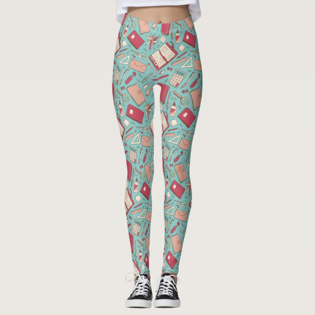Grünes Notizbuch gemusterte Leggings (Vorderseite)