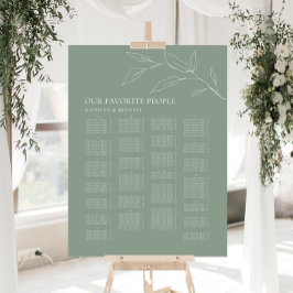Grünes Olive Leaf Hochzeit Alphabetisches Sitzen Poster