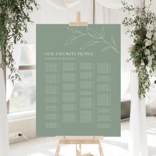 Grünes Olive Leaf Hochzeit Alphabetisches Sitzen Poster