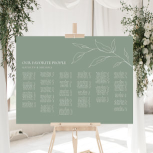 Grünes Olive Leaf Hochzeit Alphabetisches Sitzen Poster