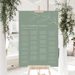 Grünes Olive Leaf Hochzeit Alphabetisches Sitzen Poster