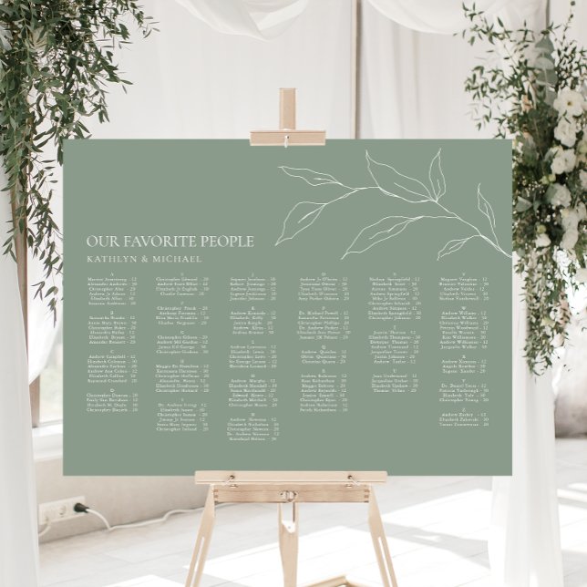 Grünes Olive Leaf Hochzeit Alphabetisches Sitzen Poster (Von Creator hochgeladen)