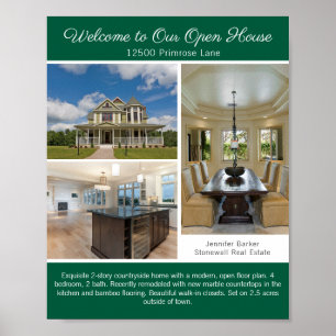 Grünes Open House Willkommen Immobilien Foto Poster