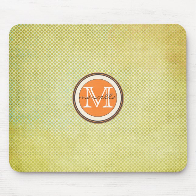 Grünes orange Halbtonmonogramm Mousepad (Vorne)