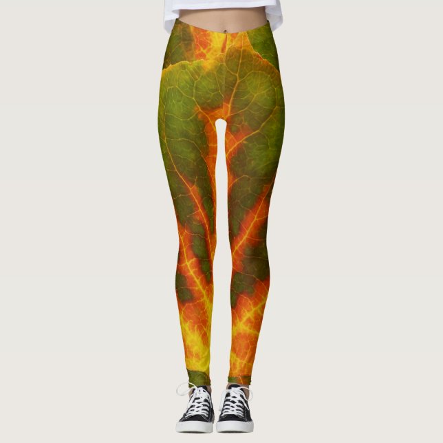 Grünes orange u. gelbes Aspen-Blatt #1 Leggings (Vorderseite)