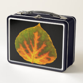 Grünes Orange und gelbes Aspen Leaf #1 Metall Brotdose