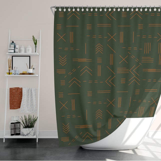 Grünes orangefarbenes Terracotta Gorgeous Geometri Duschvorhang (Green orange Terracotta Gorgeous Geometric Pattern Shower Curtain)