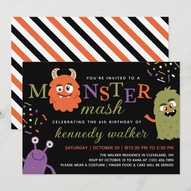 Grünes Orangen-Monster-Mash-Halloween-Party Einladung (Vorne/Hinten)
