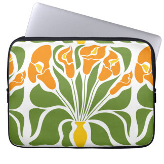 Grünes & Oranges modernes abstraktes Floral Laptopschutzhülle