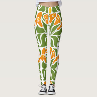 Grünes & Oranges modernes abstraktes Floral Leggings