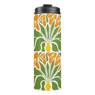 Grünes & Oranges modernes abstraktes Floral Thermosbecher