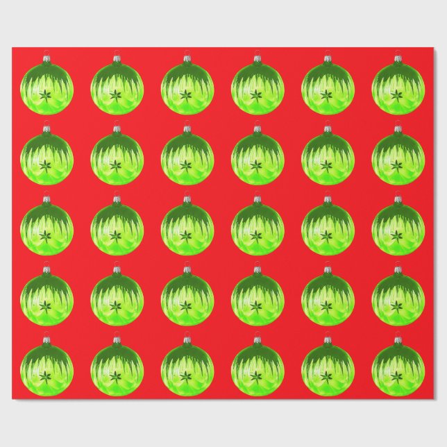 Grünes Ornament Rot Wrapping Paper Geschenkpapier (Flach)