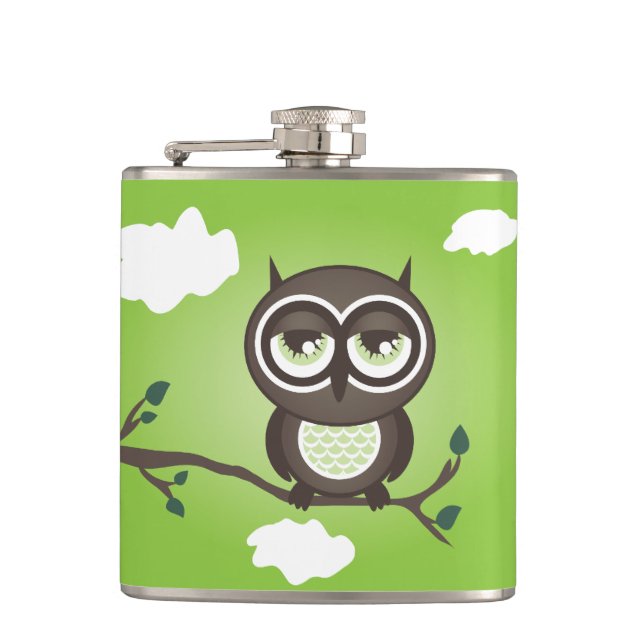 Grünes Owl auf einer Branchenstelle Flachmann (Vorderseite)