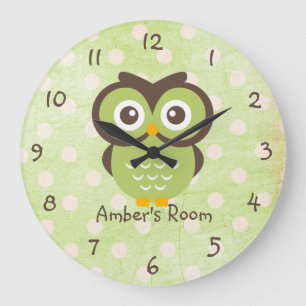 Grünes Owl Personalisiertes Schlafzimmer Große Wanduhr