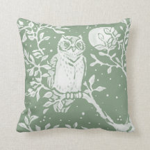 Grünes Owl Woodland Moon Nature Kissen Kissen