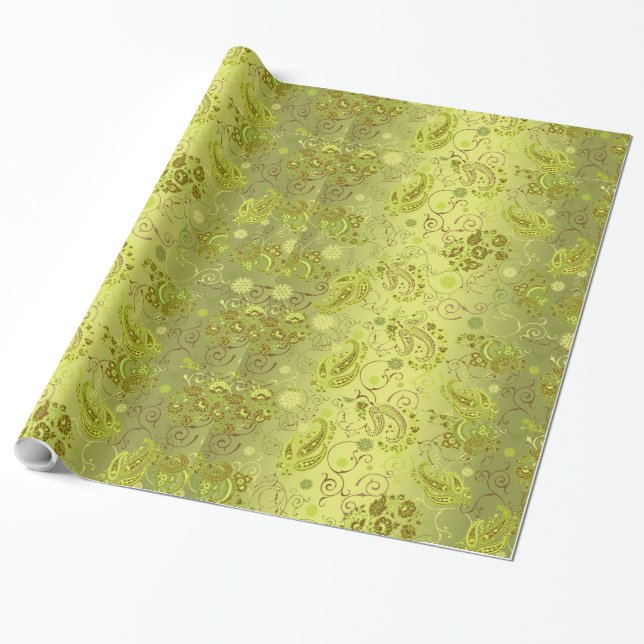 Grünes Paisley-Packpapier Geschenkpapier (Ungerollt)