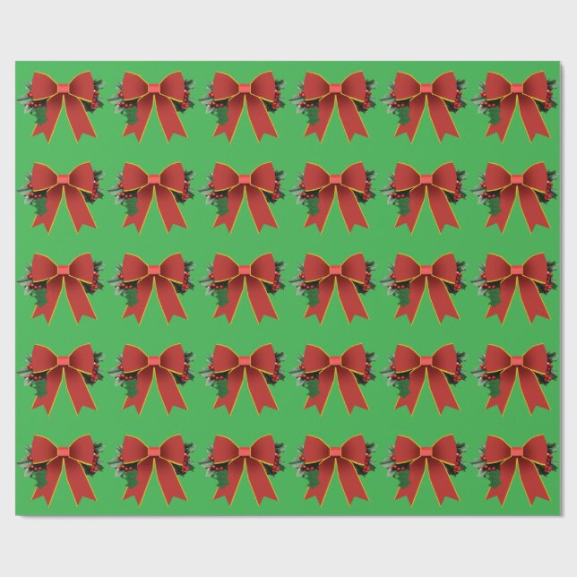 Grünes Papier für Red Christmas Bow Geschenkpapier (Flach)