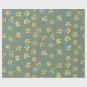 Grünes Papier mit goldenen Bäumen Geschenkpapier