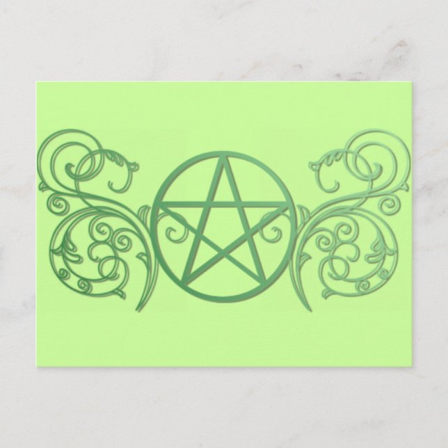 Grünes Pentagramm mit Schnörkeln Postkarte (Vorderseite)