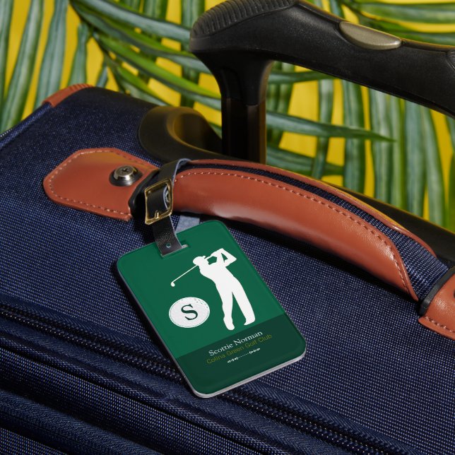 Grünes Personalisiertes Golfspieler-Monogramm  Gepäckanhänger (Vorderseite Insitu 1)