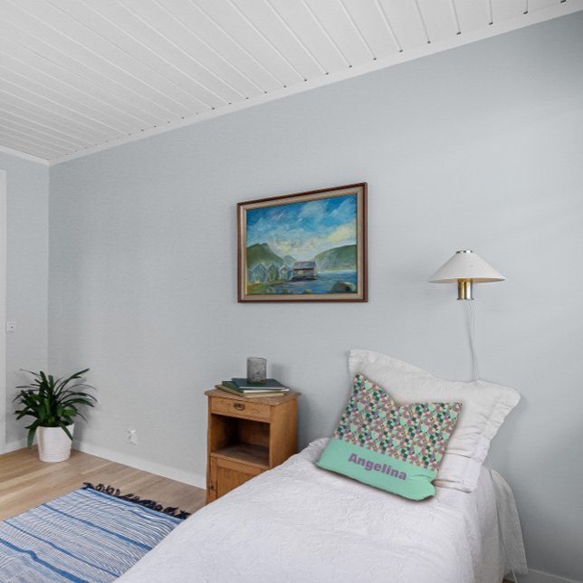 Grünes Pfefferbeige abstraktes geometrisches Muste Kissen (Von Creator hochgeladen)