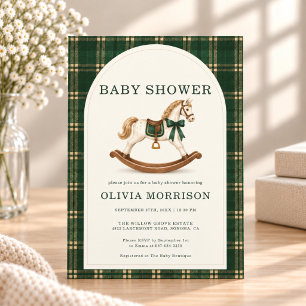 Grünes Pferd Karo Tartan Polo Junge Baby Shower Einladung