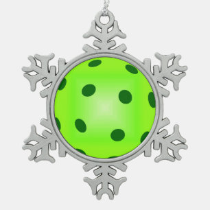 Grünes Pickleball Schneeflocken Zinn-Ornament