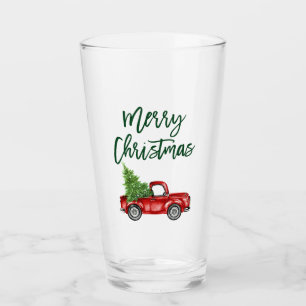 Grünes Pinselschreiben Vintag Red Truck Weihnacht Glas