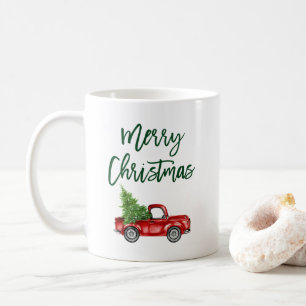 Grünes Pinselschreiben Vintager LKW Weihnachtsbaum Kaffeetasse