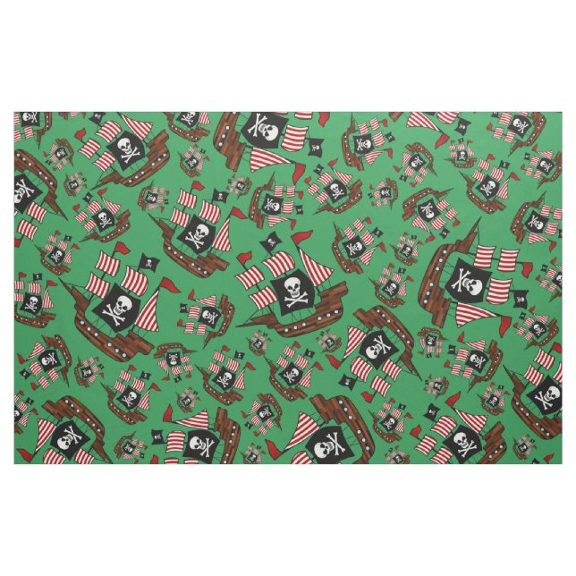 Grünes Piratenschiffsmuster Stoff (Yard (91,4 cm))