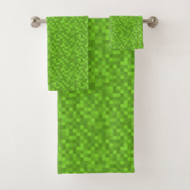 Grünes Pixelmuster Retro-8-Bit-Gaming Badhandtuch Set