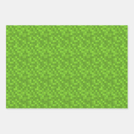 Grünes Pixelmuster Retro-8-Bit-Gaming Geschenkpapier Set