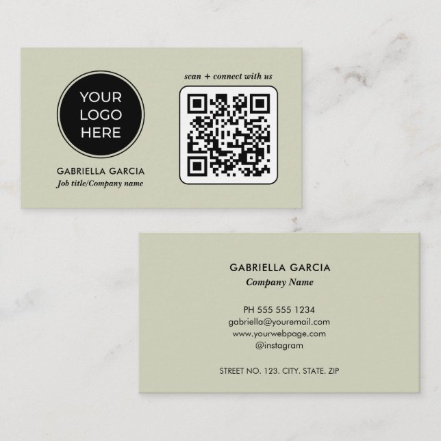 Grünes Professionelles QR-Code-Logo Visitenkarte (Vorne/Hinten)