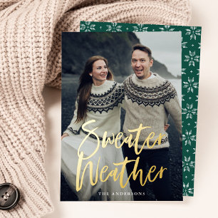 Grünes Pullover-Wetter-Foto Folien Feiertagskarte