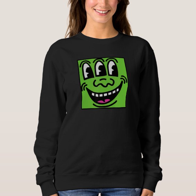 Grünes Quadrat Drei Augen Gesicht Sweatshirt (Vorderseite)