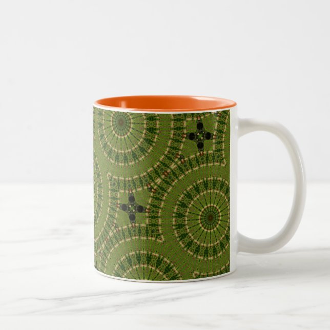 Grünes Rad Mandala / Grünes Krass Mandala Zweifarbige Tasse (Rechts)