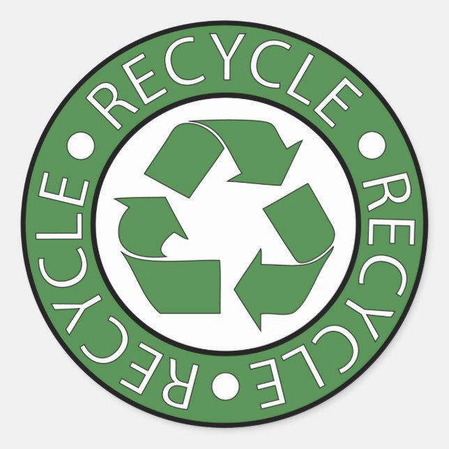Grünes Recycling-Symbol, gehen Sie grün voran, Tag Runder Aufkleber (Vorderseite)