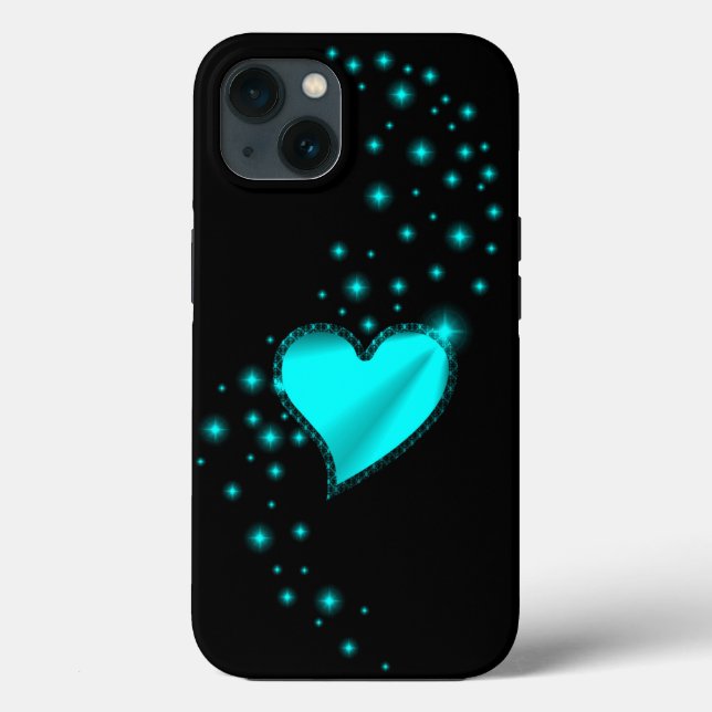 Grünes Regenbogenherz mit Sternen auf schwarz Case-Mate iPhone Hülle (Rückseite)