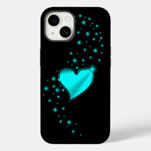 Grünes Regenbogenherz mit Sternen auf schwarz Case-Mate iPhone 14 Hülle